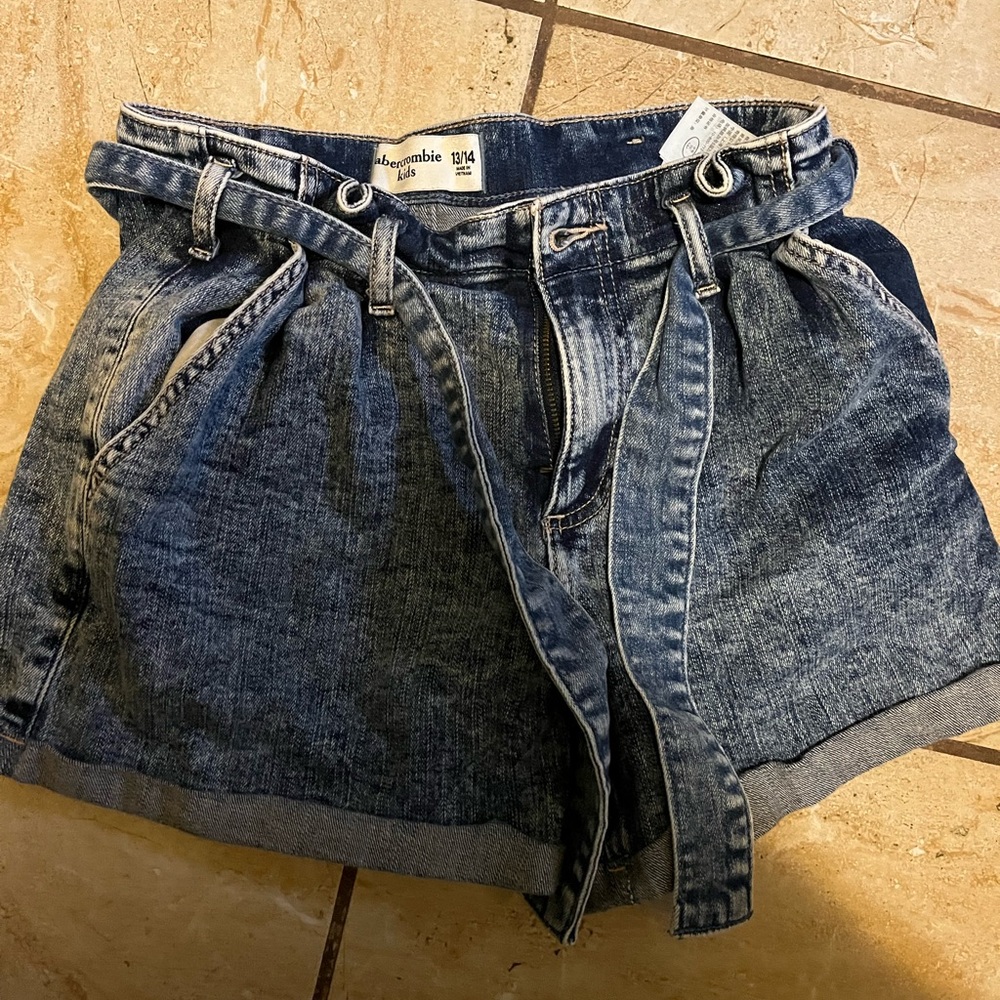 Abercrombie kids paper bag waist denim shorts